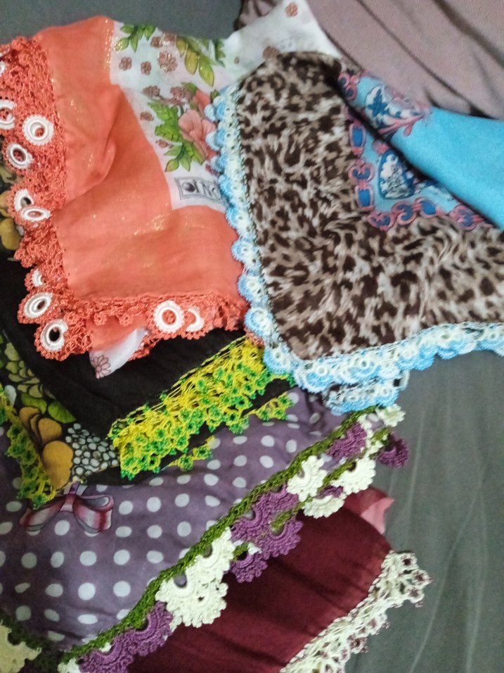 Dantel Detaylı Renkli Vintage Kadın Fular 7.adet yazma çeyizlik - Görsel 3