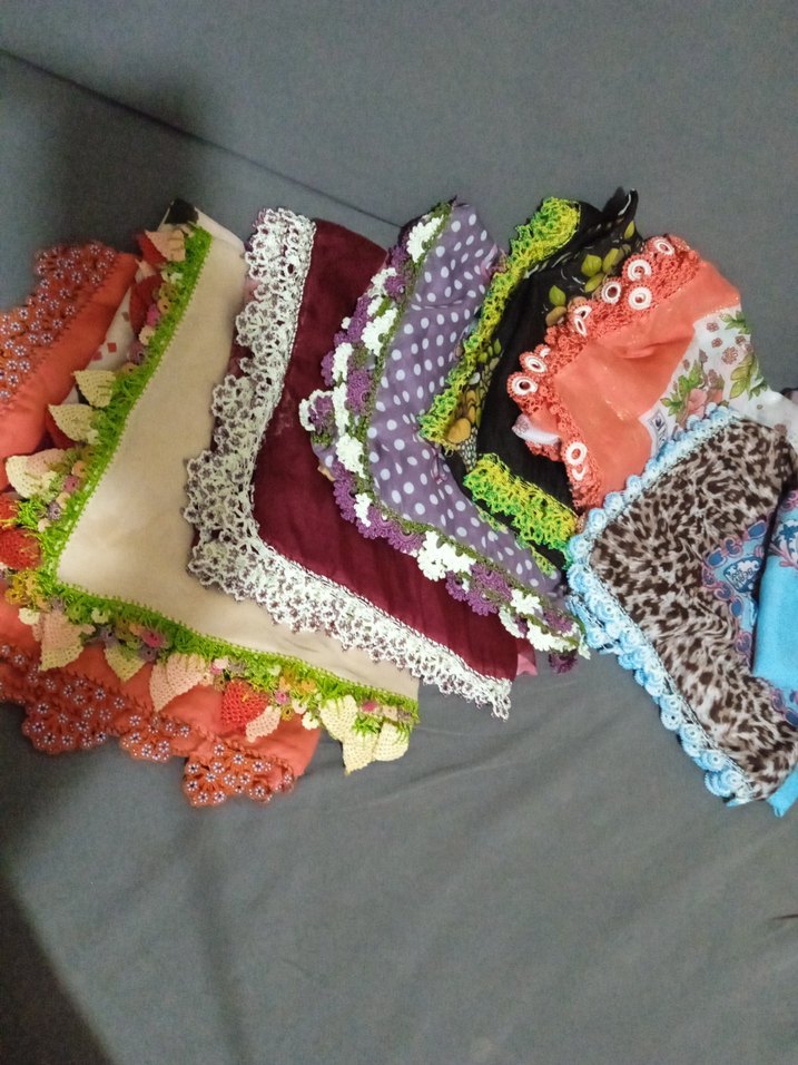 Dantel Detaylı Renkli Vintage Kadın Fular 7.adet yazma çeyizlik - Görsel 2