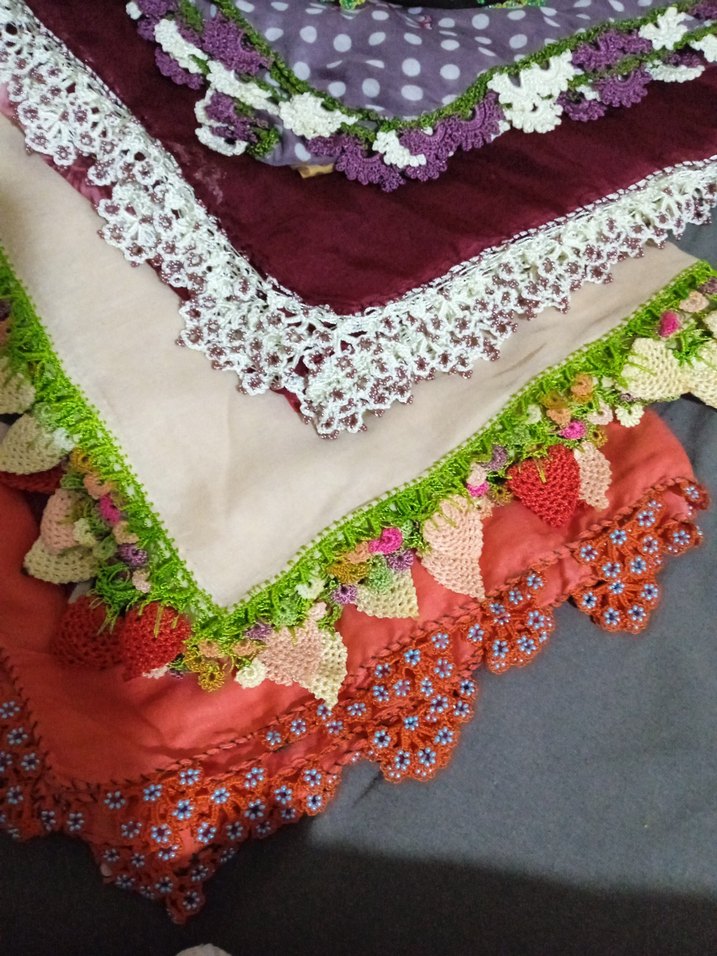 Dantel Detaylı Renkli Vintage Kadın Fular 7.adet yazma çeyizlik - Görsel 5