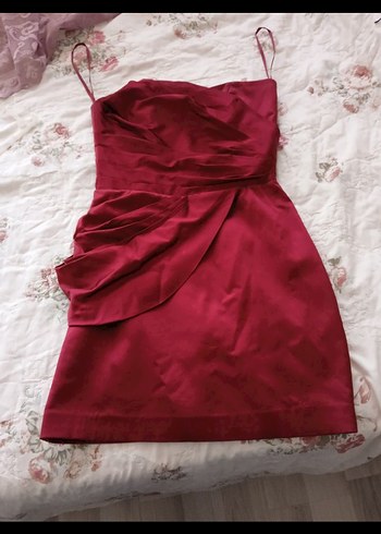 Bordo Drapeli Midi Abiye Elbise çok kaliteli sateni var