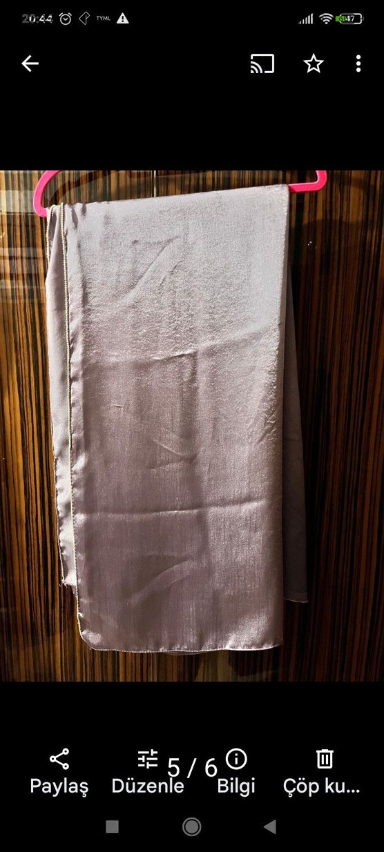 Lila Uzun Kollu Drapeli Abiye Elbise çok kaliteli sateni vardı - Görsel 4