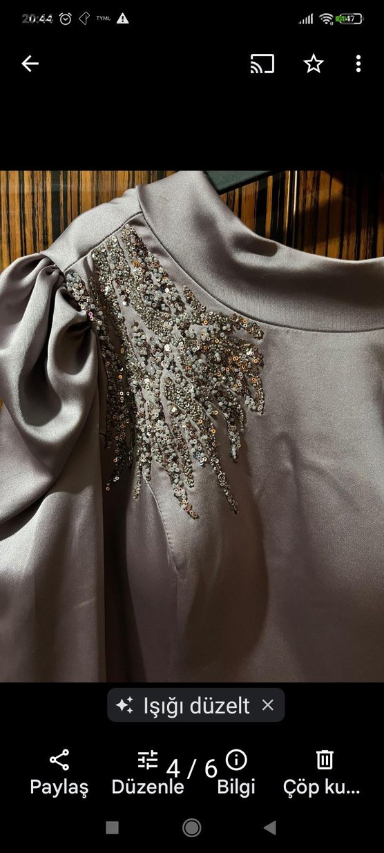 Lila Uzun Kollu Drapeli Abiye Elbise çok kaliteli sateni vardı - Görsel 5