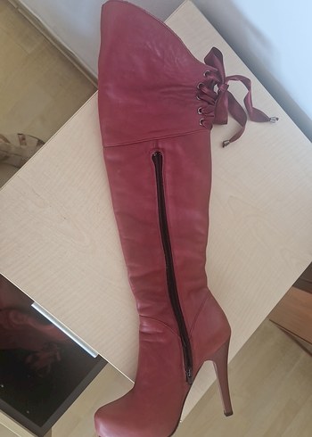 36 Beden atakoy bordo Deri İnce Topuklu Diz Boyu Kadın Çizme