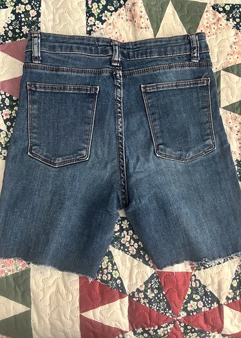 36 Beden Tokalı Mavi Midi Boy Kadın Kot Şort