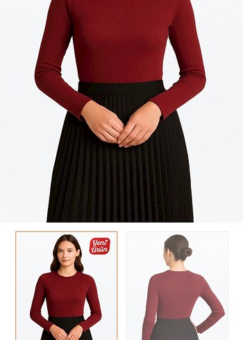 Bordo Kadın Fitilli fit kesim uzun kollu bluz