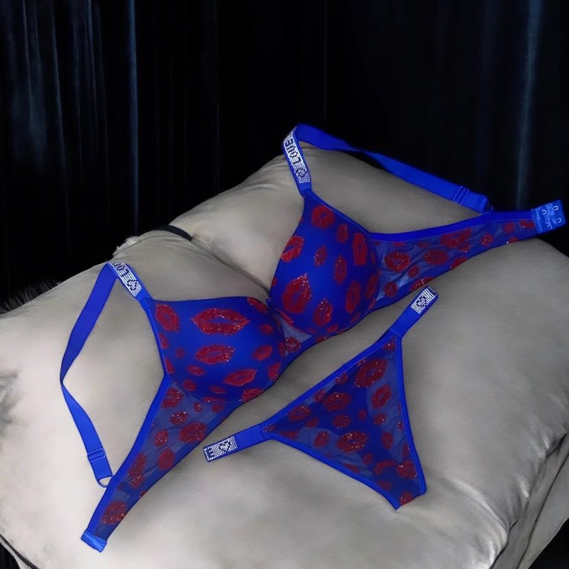 Renkli Baskılı Mavi Pop Kültür Sütyen Takımı - Görsel 3