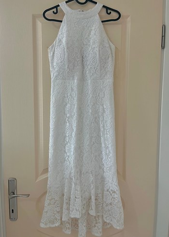 Dantel Detaylı Beyaz Midi nikah elbisesi
