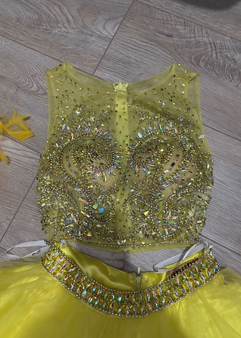 Sarı Mini Payetli Straplez Abiye Elbise - Görsel 3