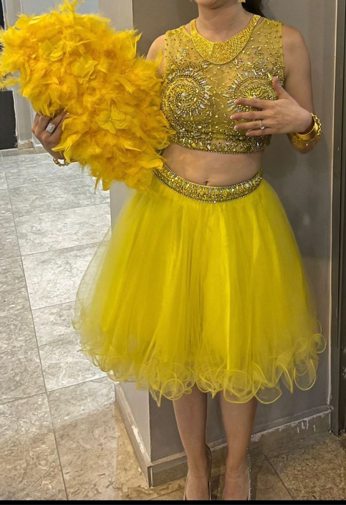 Sarı Mini Payetli Straplez Abiye Elbise - Görsel 2