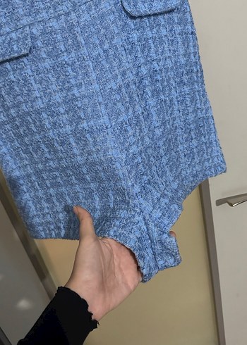 Zara Mavi Örgü Detaylı Denim Kolsuz Tulum