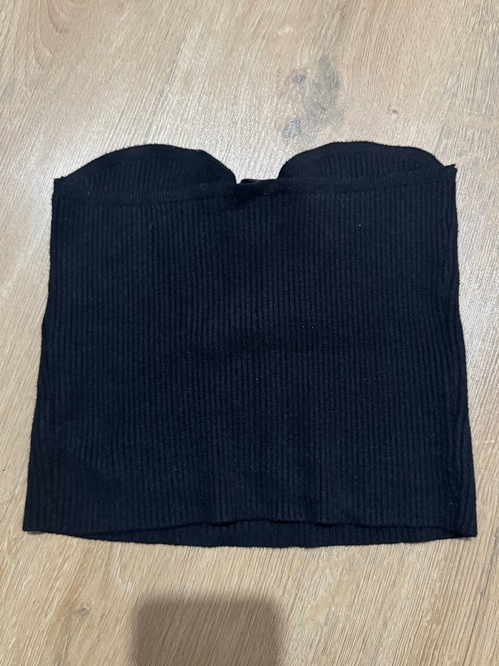 Siyah Straplez Örgü Kadın Süveter - Görsel 3