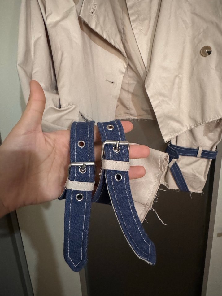 Bej Kemerli Mini Trençkot - Görsel 2