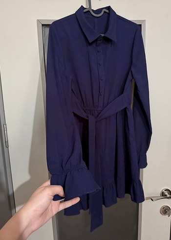 Lacivert Mini Boy Düğmeli Gömlek Elbise - Görsel 3