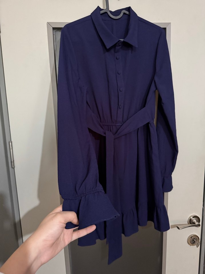 Lacivert Mini Boy Düğmeli Gömlek Elbise - Görsel 3