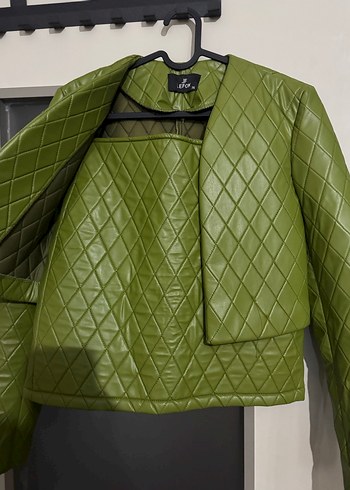 Yağ yeşili kapitone ceket etek takım - Görsel 5