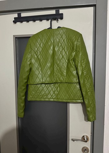 Yağ yeşili kapitone ceket etek takım - Görsel 6