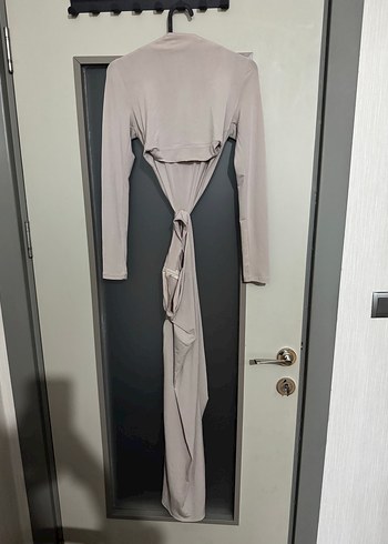 Bej Uzun Drapeli Kadın Elbise - Görsel 3