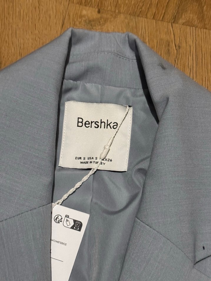 Buz mavisi Kemerli Mini Kadın Blazer Ceket etek takım - Görsel 5