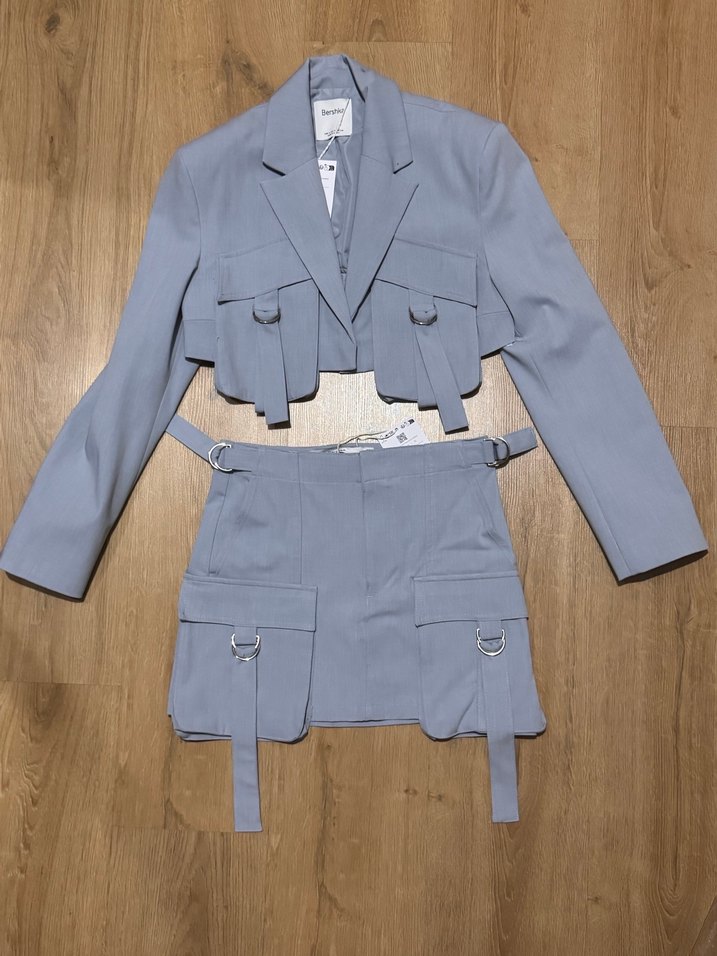 Buz Mavisi Kemerli Kısa Kadın Blazer - Görsel 2