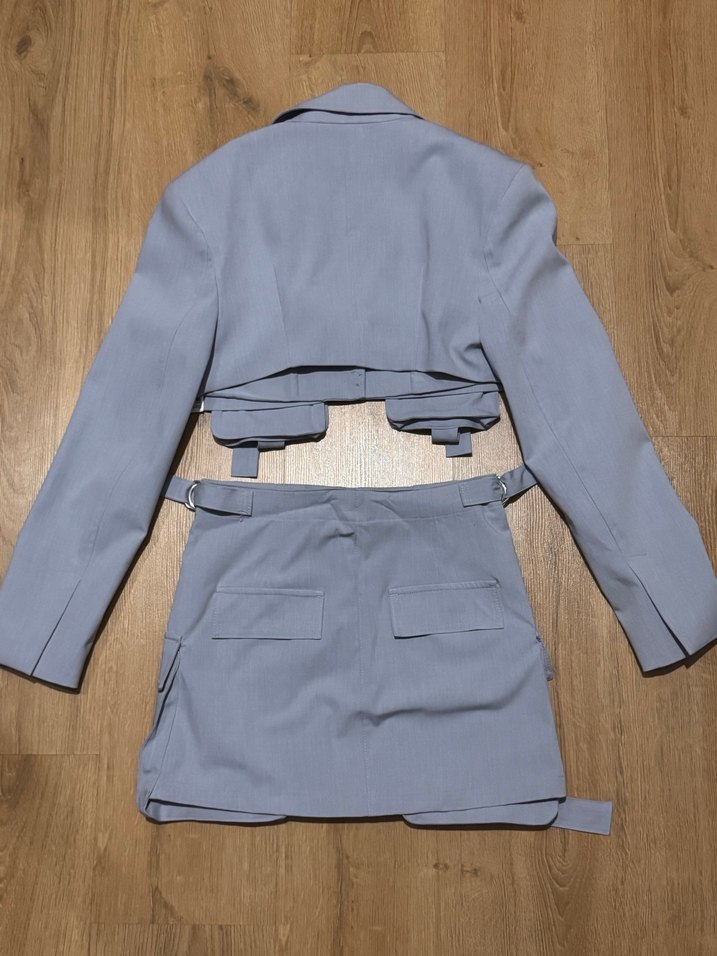 Buz Mavisi Kemerli Kısa Kadın Blazer - Görsel 3