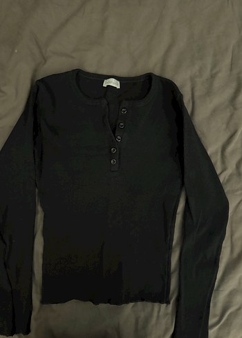 Düğmeli Siyah Kadın Uzun Kollu Bluz - Görsel 3