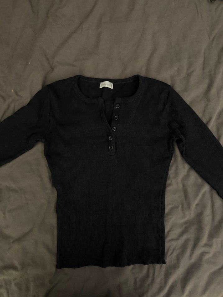 Düğmeli Siyah Kadın Uzun Kollu Bluz - Görsel 2