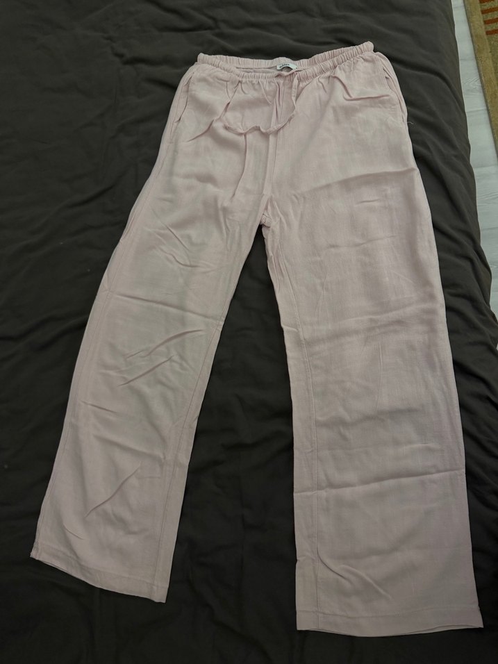 Addax Pembe Bol Kesim Keten Kadın Pantolon - Görsel 5