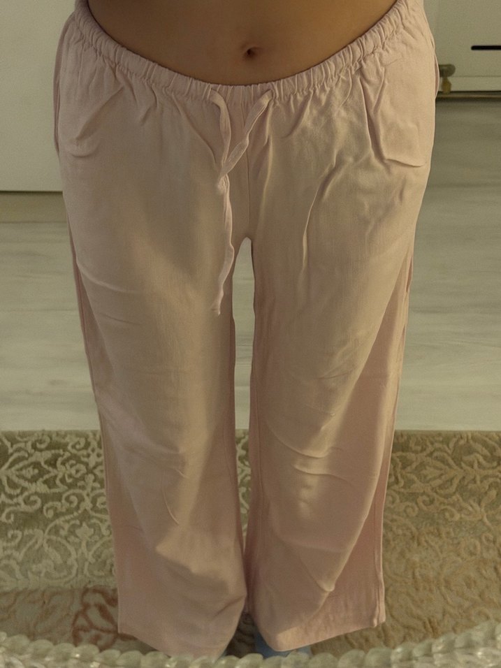 Addax Pembe Bol Kesim Keten Kadın Pantolon - Görsel 2