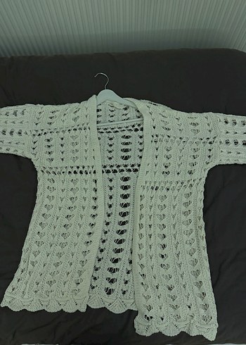 Örgü Beyaz Midi Kadın Hırka - Görsel 2