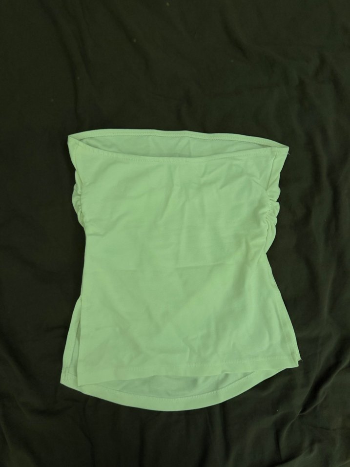 bershka Beyaz Düz Kesim straplez bluz - Görsel 2