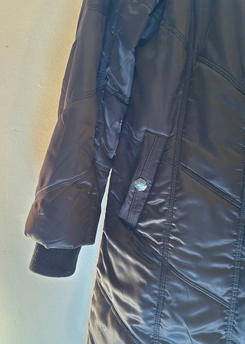 Siyah Kadın Midi Kışlık Mont Kürklü Yaka - Görsel 4