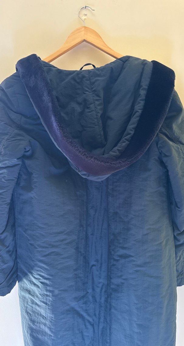 Doretti Kürklü Koyu Mavi Midi Kadın mont - Görsel 5