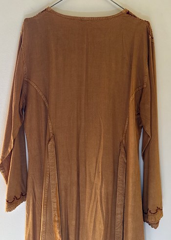 Uzun Kollu Boncuklu Nakışlı Bohem Elbise - Görsel 5