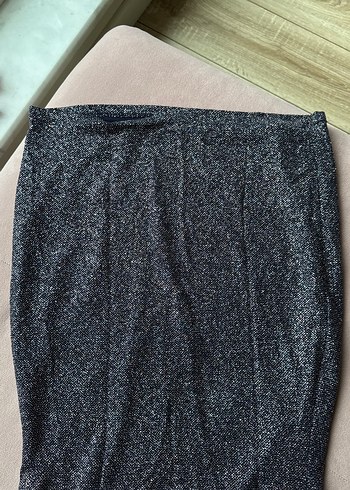 Drapeli Straplez Gri Midi Abiye Elbise pullu - Görsel 3