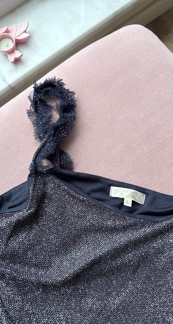 Drapeli Straplez Gri Midi Abiye Elbise pullu - Görsel 2