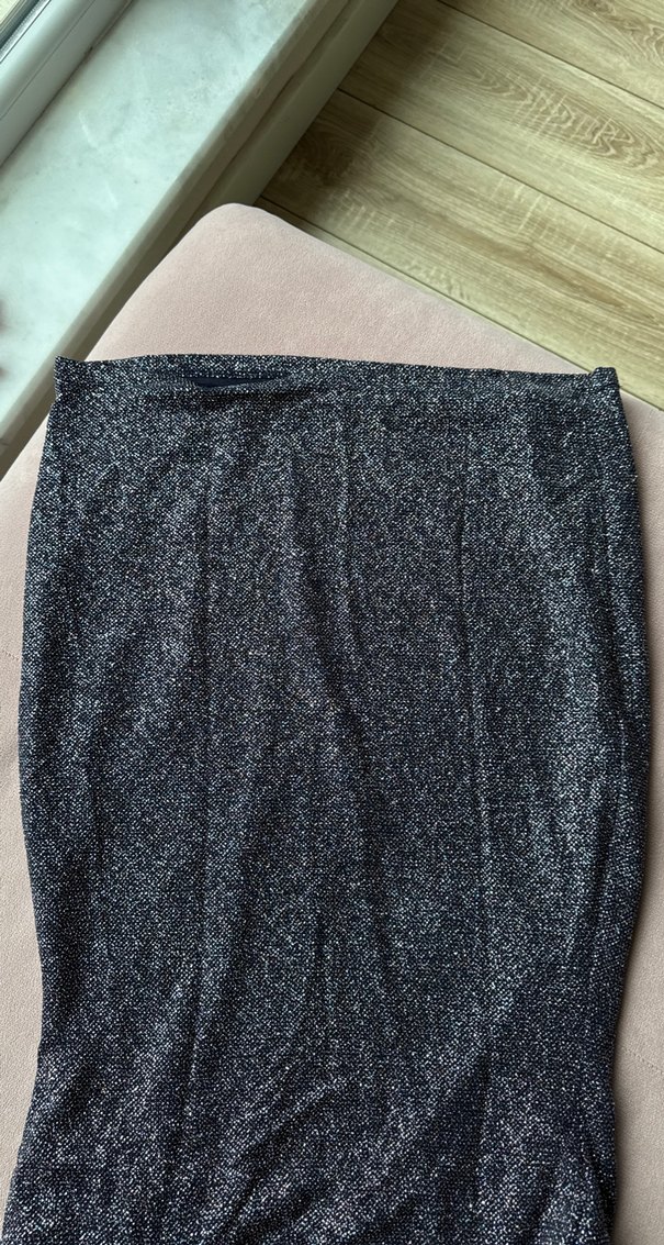 Drapeli Straplez Gri Midi Abiye Elbise pullu - Görsel 3