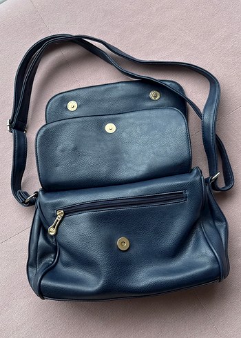 Koyu Mavi Deri Kadın Omuz Çantası - Görsel 3
