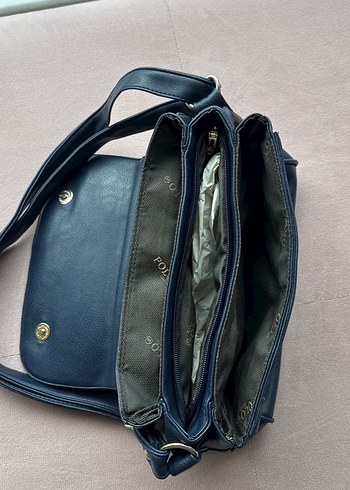 Koyu Mavi Deri Kadın Omuz Çantası - Görsel 2