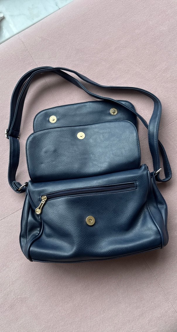 Koyu Mavi Deri Kadın Omuz Çantası - Görsel 3