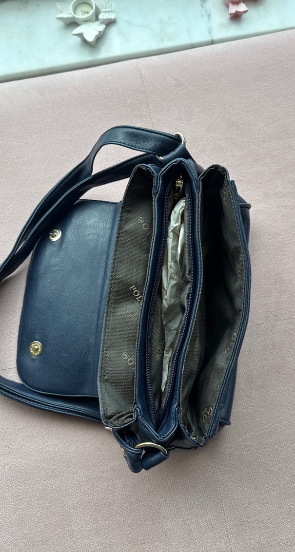 Koyu Mavi Deri Kadın Omuz Çantası - Görsel 2