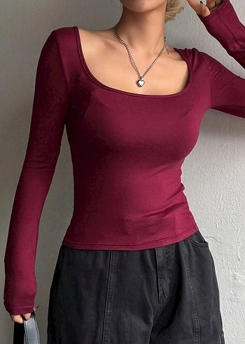 s Beden Bordo Kadın Triko Uzun Kollu Bluz