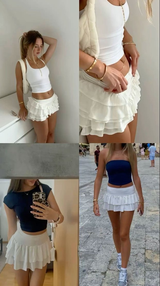 Beyaz Fırfırlı Mini Etek (la sarta model) - Görsel 2