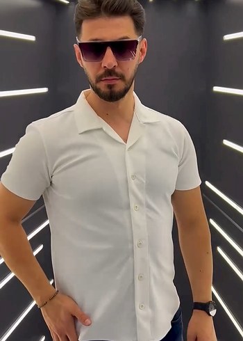 Beyaz Kısa Kollu Regular Fit Erkek Gömlek