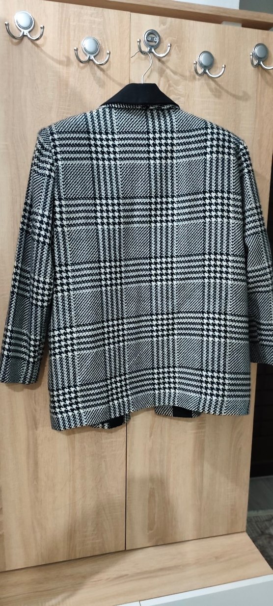 Düğmeli Gri Ekose Kadın Blazer Ceket - Görsel 2