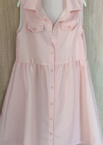 Pembe Düğmeli Kolsuz Kız Elbisesi