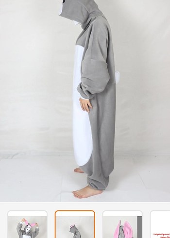 Düğmeli Gri Tavşan Desenli Kedi Kıyafeti - Görsel 2