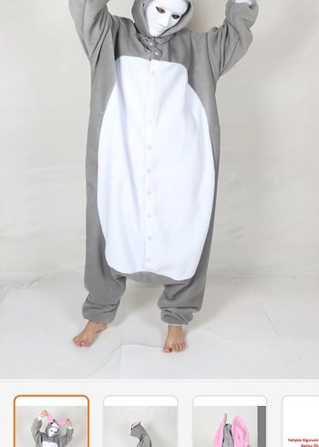 Düğmeli Gri Tavşan Desenli Kedi Kıyafeti - Görsel 3