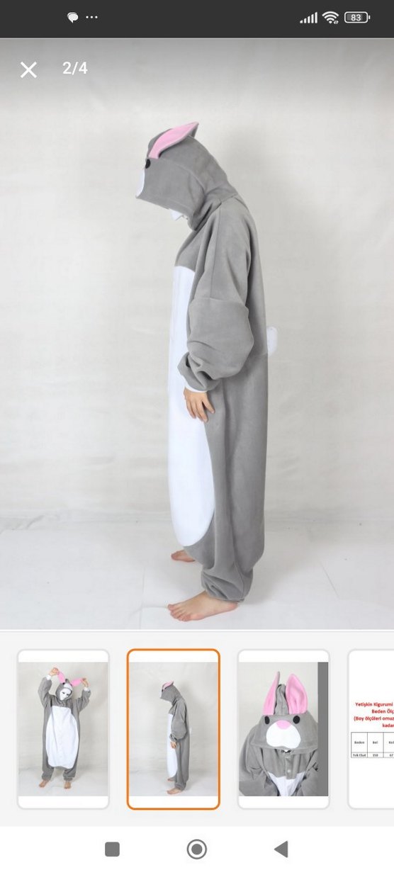 Düğmeli Gri Tavşan Desenli Kedi Kıyafeti - Görsel 2