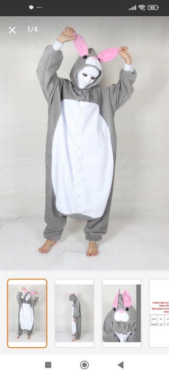 Düğmeli Gri Tavşan Desenli Kedi Kıyafeti - Görsel 3