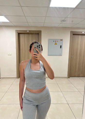 Gri İspanyol Tayt ve CropTop Takım - Görsel 2